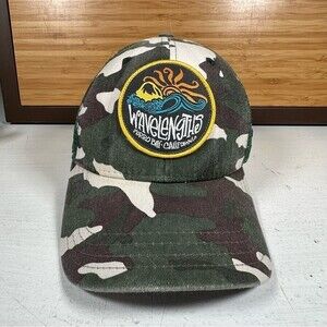 Wavelengths Hat Morro Bay California Patch Trucker Green Camo SnapBack Mesh